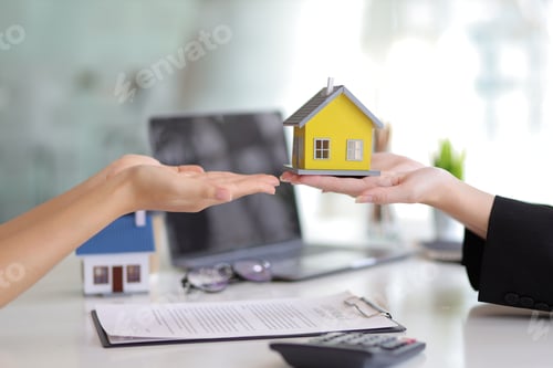 Preview: Real estate agent concept Signing home and land agreements, mortgages, and home insurance.