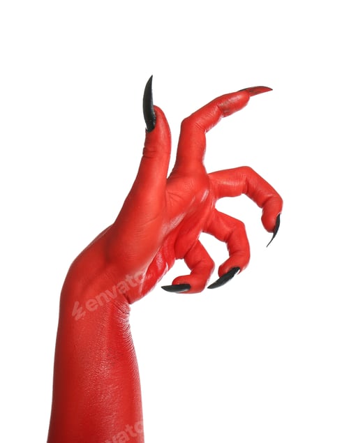 Preview: Scary monster on white background, closeup of hand. Halloween character