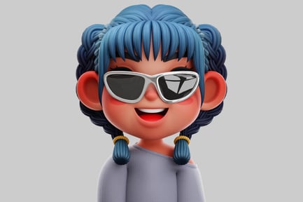 Preview: Smiling Korean Chibi Girl With Blue Braids And Sunglasses