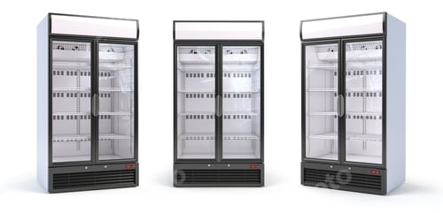 Preview: Set of empty showcase refrigerators in the grocery shop. Fridge