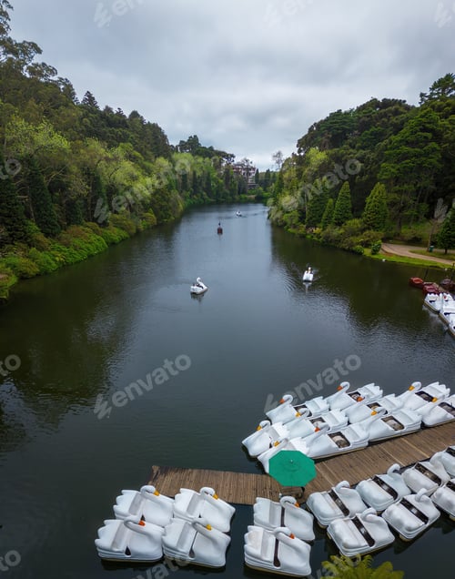 Preview: Aerial view of Lago Negro (Black Lake) and Pedal Boats - Gramado, Rio Grande do Sul, Brazil