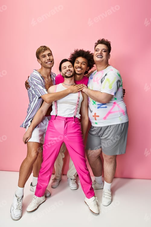 Preview: Celebrating queer bonds in vibrant colors during a pride themed gathering in a bright studio space