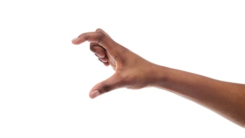 Preview: Black female hand measuring invisible items isolated on white background