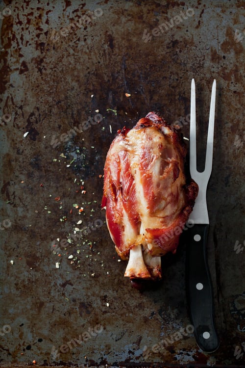 Preview: Roasted knuckle of pork on a baking tray