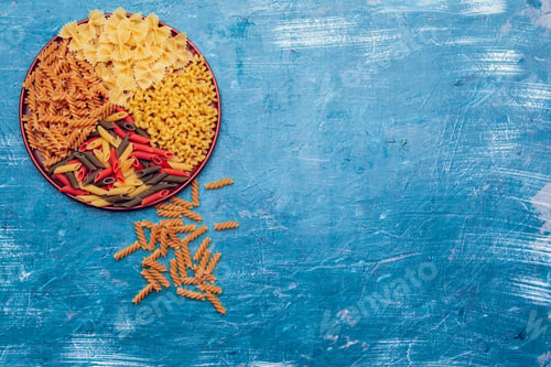 Preview: Background from various pasta close-up, top view