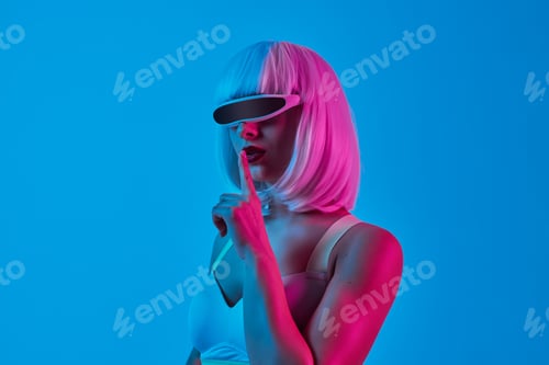 Preview: Futuristic female making silence gesture