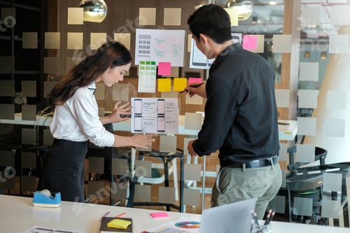 Preview: Designer team creative idea website designer Draw outline and develop applications on smartphone.