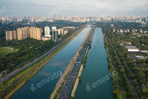 Preview: Aerial View of Pinheiros River, USP Olympic Lane and Engenheiro Billings Avenue - Sao Paulo, Brazil