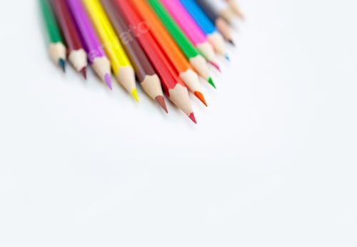 Preview: Art and drawing creativity concepts of colored crayon pencils isolated on white background aligned