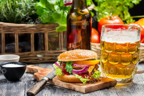 Preview: Fresh homemade burger and a cold beer