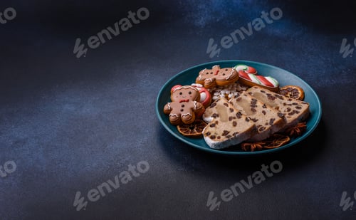 Preview: Stollen, a German Christmas pastry for the winter holidays. Stollen as a food background