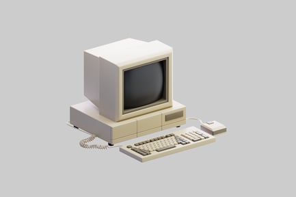 Preview: Vintage computer with peripherals on pedestal