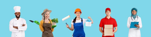 Preview: Creative Collage With People Of Different Professions Posing Over Blue Background