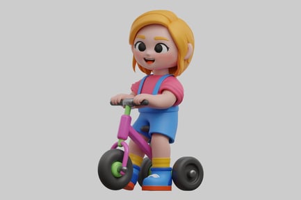 Visualização: Garota de desenho animado em triciclo de treinamento