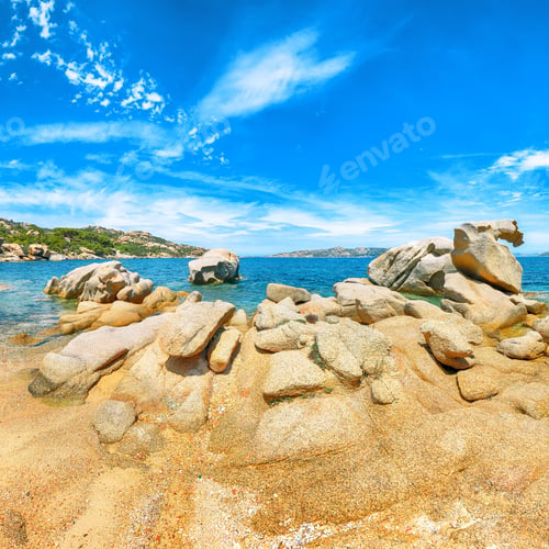 Preview: Astonishing view of beach on Porto Rafael resort. Picturesque seascape of Mediterranean sea.