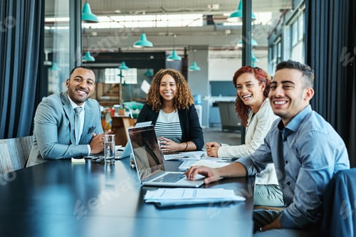 Preview: Portrait of a group of businesspeople having a meeting in an office