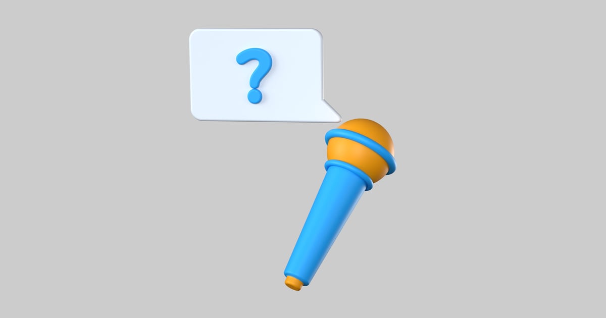 Question microphone cartoon style 3D, Incl. microphone & cartoon - Envato