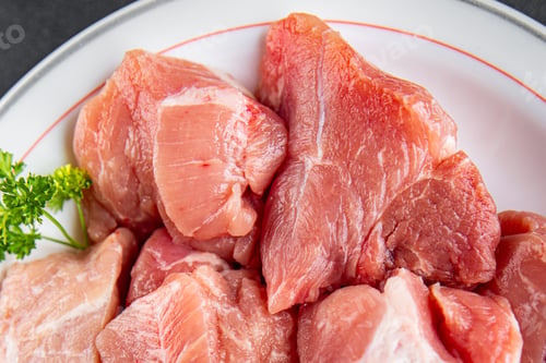 Preview: pork meat raw fresh pulp cooking meal food snack on the table copy space food background rustic top