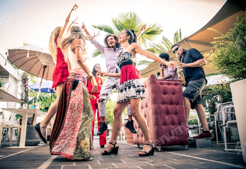 Preview: Friends making party in a lounge bar