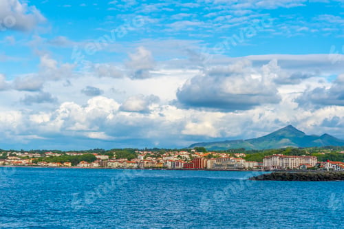 Preview: Looking at the French town of Hendaye from the beautiful beach of Fuenterrabia, Gipuzkoa
