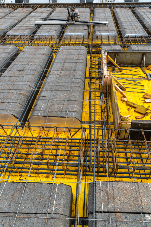 Preview: Detail of reinforced concrete slab with lightweight concrete blocks under construction
