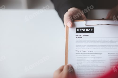 Preview: Person submitting resume to interview for a job with a company, Person attending a job interview wit