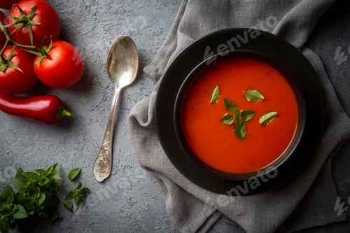 Preview: Delicious looking tomato soup. Turkish name; Domates corbasi