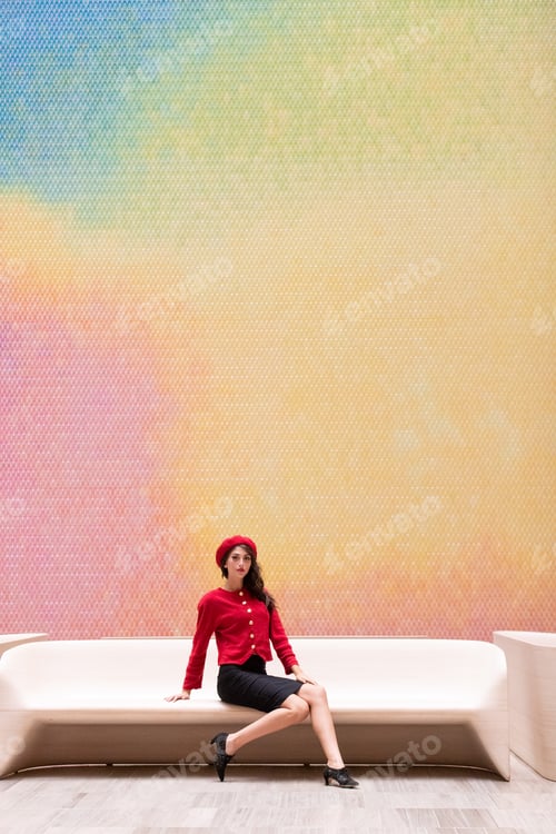 Preview: Beautiful French woman wearing red beret