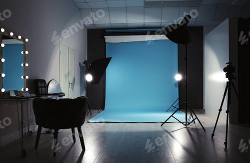 Preview: Modern photo studio interior with professional lighting equipment