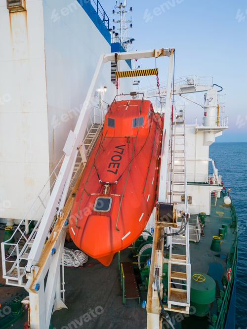 Preview: Rescue boat on a large general cargo ship tanker bulk carrier