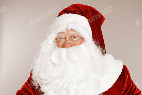 Preview: Happy authentic Santa Claus on grey background