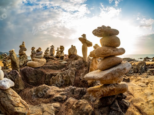 Preview: Zen stacked stones at the beach