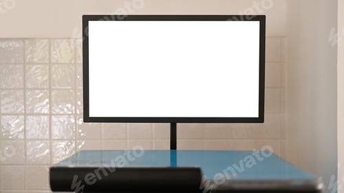 Preview: Blank touchscreen monitor of a copy machine in office.