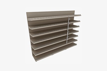 Aperçu: Étagère rectangulaire en métal à plusieurs niveaux avec design quadrillé et structure de support