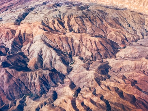 Preview: Aerial view of high desert mountains. Mountain landscape. Inaccessible mountain peaks