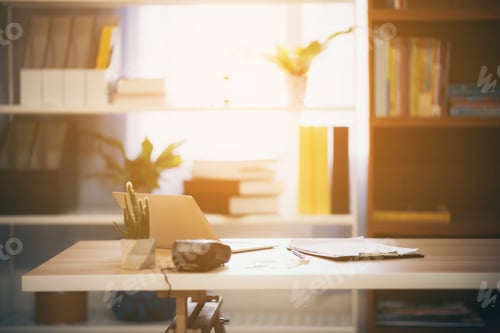 Preview: real business desktop table with no people, copyspace