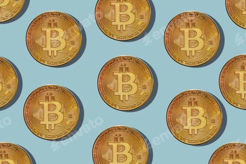 Preview: Bitcoin pattern on a blue background.