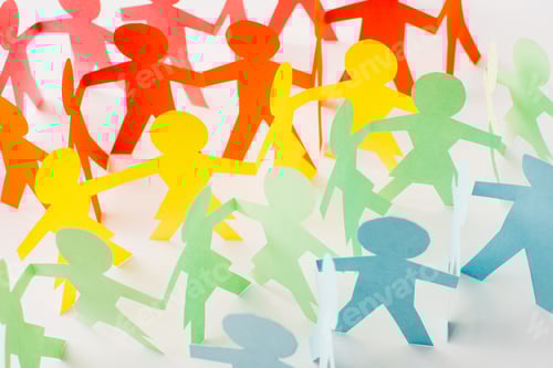 Preview: colorful paper cut connected people on white, human rights concept