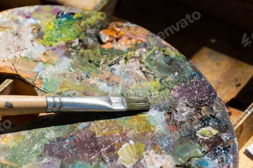 Preview: Painter's Palette with Brush and Colorful Paint