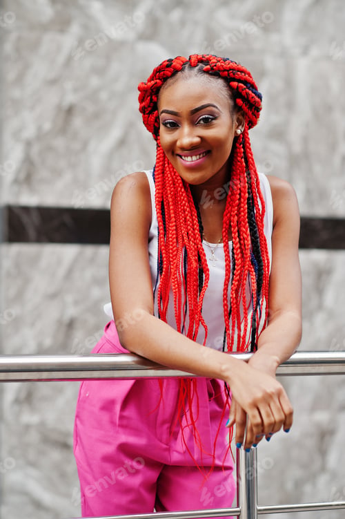 Preview: Fashionable african american girl red dreads
