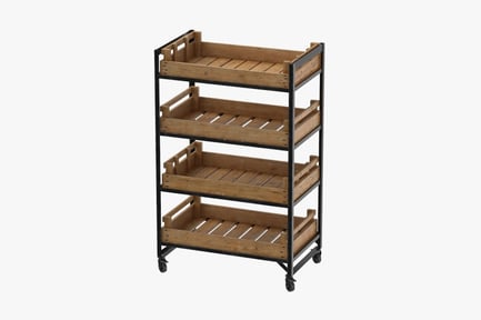 Preview: Rustic Wood & Metal Rolling Retail Display Shelf