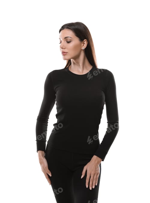 Preview: Woman wearing thermal underwear isolated on white