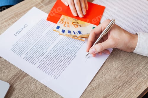 Preview: Businessman giving money while making deal to agreement a real estate contract