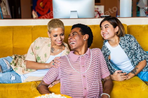Preview: Group of friends bonding at home, LGBTQ and diversity concepts