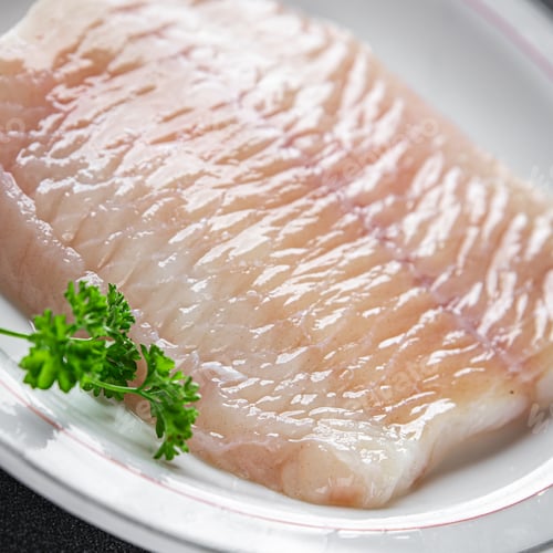 Preview: fish fillet raw white giant sea bass filleting fresh cooking meal food snack on the table copy space