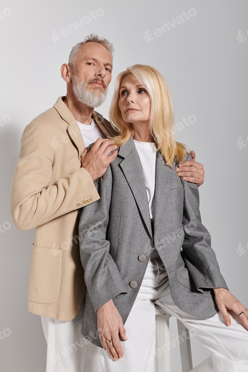 Preview: Elegant senior couple showcases timeless love and style in chic outfits