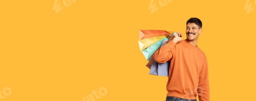 Preview: Man carrying shopping bags, half body visible