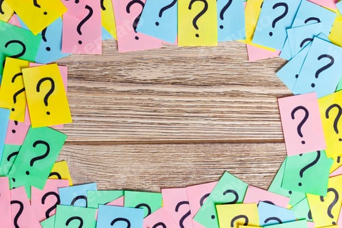 Preview: colorful question marks frame background written reminders tickets. ask or business concept