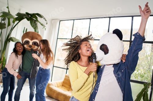 Preview: Group of people singing in home karaoke
