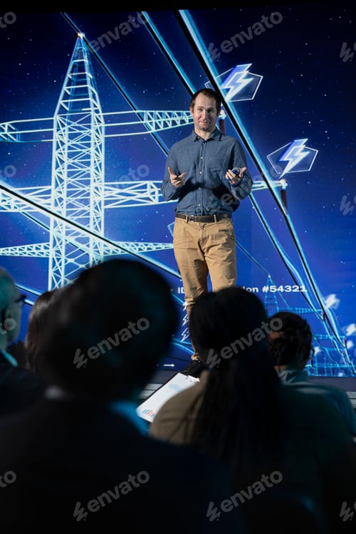 Preview: Business presentation based on electrical energy in conference hall